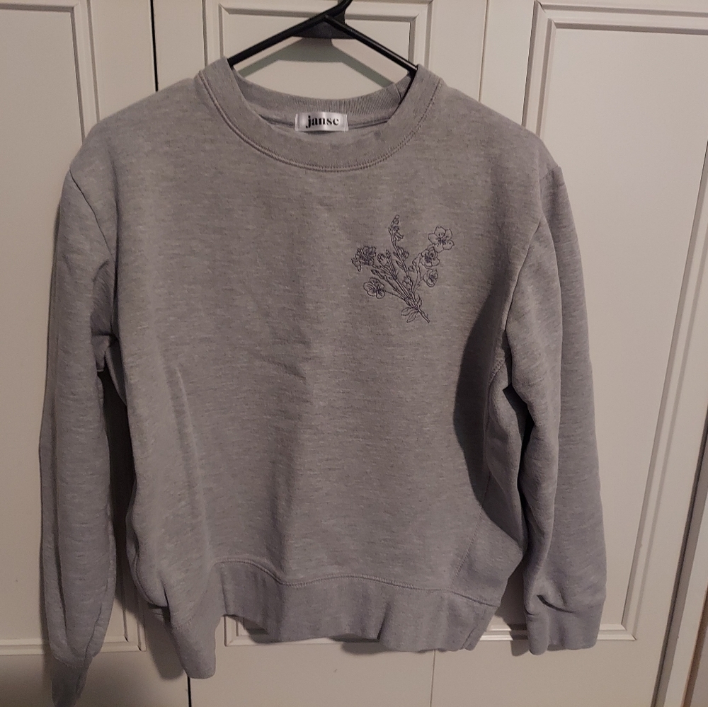 Janse Embroidered Heather Grey Pullover Medium